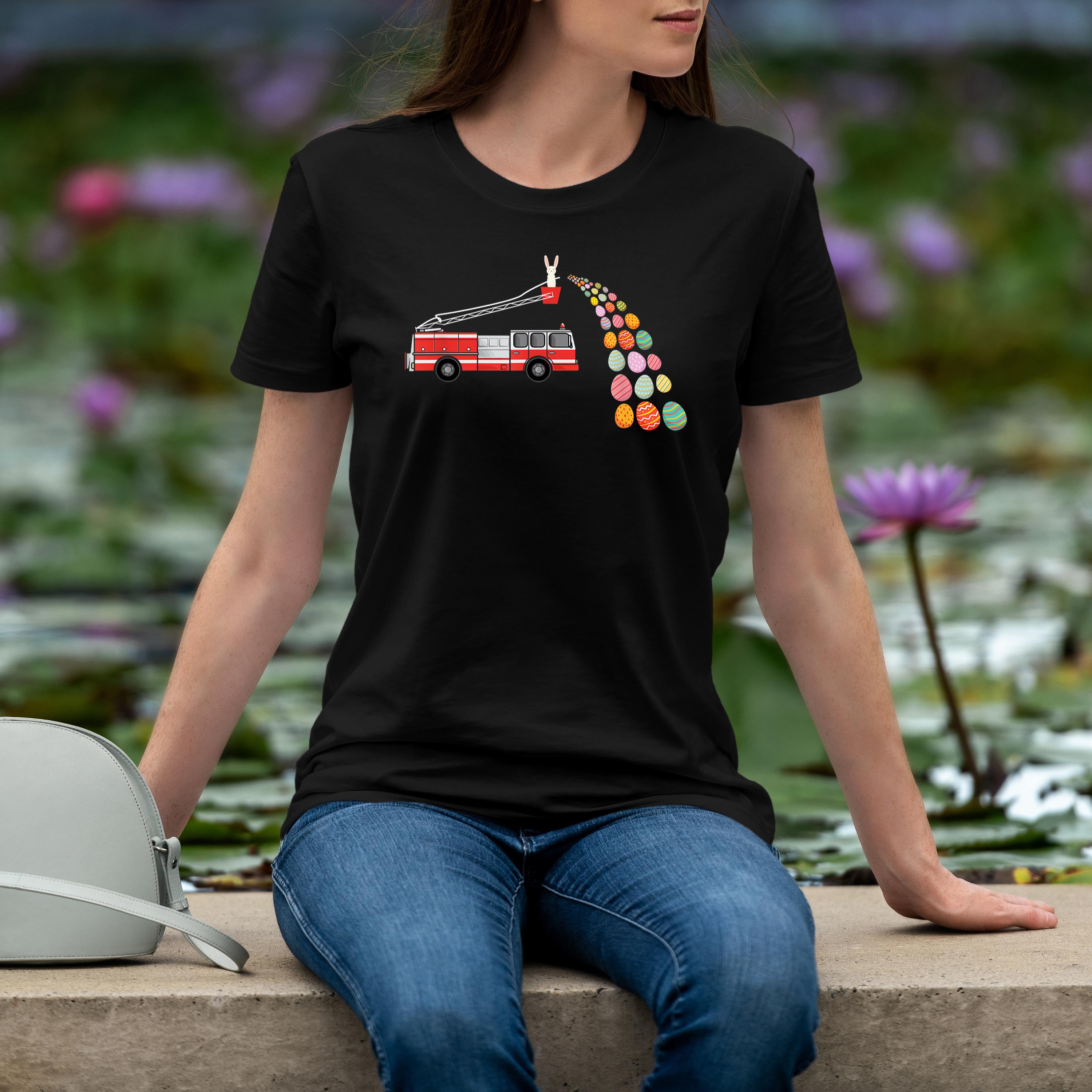 Happy Easter Day Eggs Firefighter Truck Cute Bunny Boys Kids Shirt 